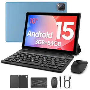 Android tablet 10 inch, Android 15 Tablet,3GB RAM+64GB ROM, 6000mAh Battery, 2 In 1 Tablet With Optional Keyboard, Quad-Core Tablet PC, WiFi, 2MP+8MP Dual Camera, 1280×800 FHD IPS Screen