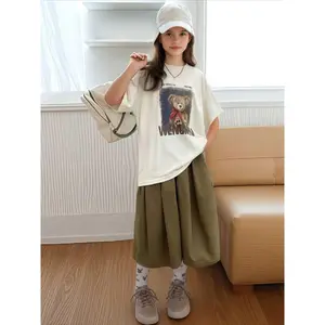 Big Girls Cartoon Tee & Wide Leg Cargo Pants Set 2026 |     Summer 2-Piece Outfit for Tweens |     Casual Loose Fit Coord