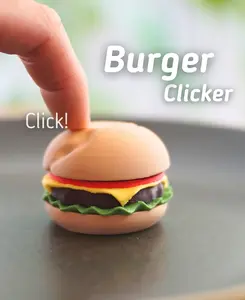 Burger Clicker Fidget Toy | 3D Printed Hamburger Stress Clicker | Cheeseburger Desk Toy with Keyboard Switch