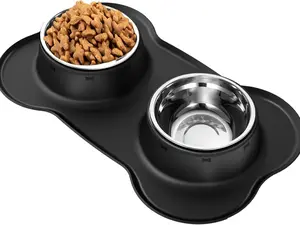 Non-Slip No Spill Stainless Steel Dog Bowls Durable Pet Water & Food Feeder Dish Set Anti-Skid for Small Medium Large Dogs Cats Puppies