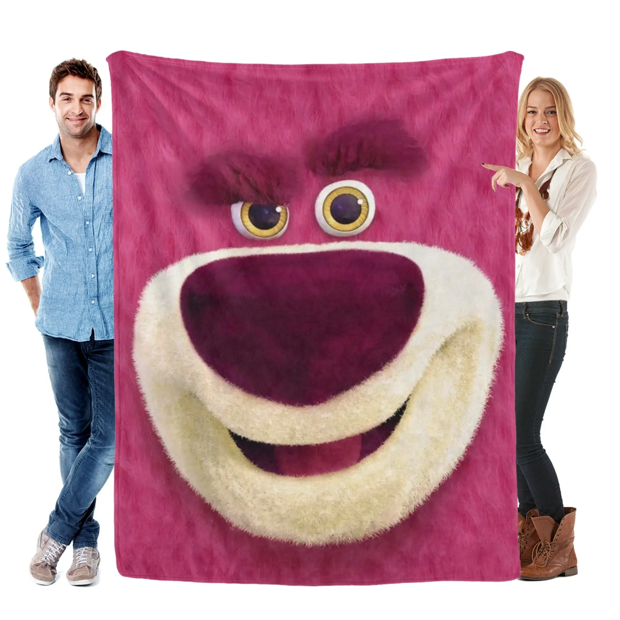 [SummerVibes] DISNEY CLASSIC Toy Story Lotso Face Soft Flannel Blanket, Vibrant 2D Print Pink Throw for Bed, Couch & Office