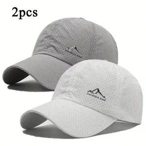 2 Pack Quick Dry Baseball Caps Unisex for Men Women, Breathable Moisture Wicking Hats with Mountain Logo, Lightweight Sun Protection Cap for Hiking Camping Outdoor & Daily Use