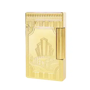 Dupont 1:1 Original Ligne 2 Tik Tok Shop Lighter Ping Sound Gifts BF Metallic Wheel Full Body Gold Art Deco Design Engraved Ornaments