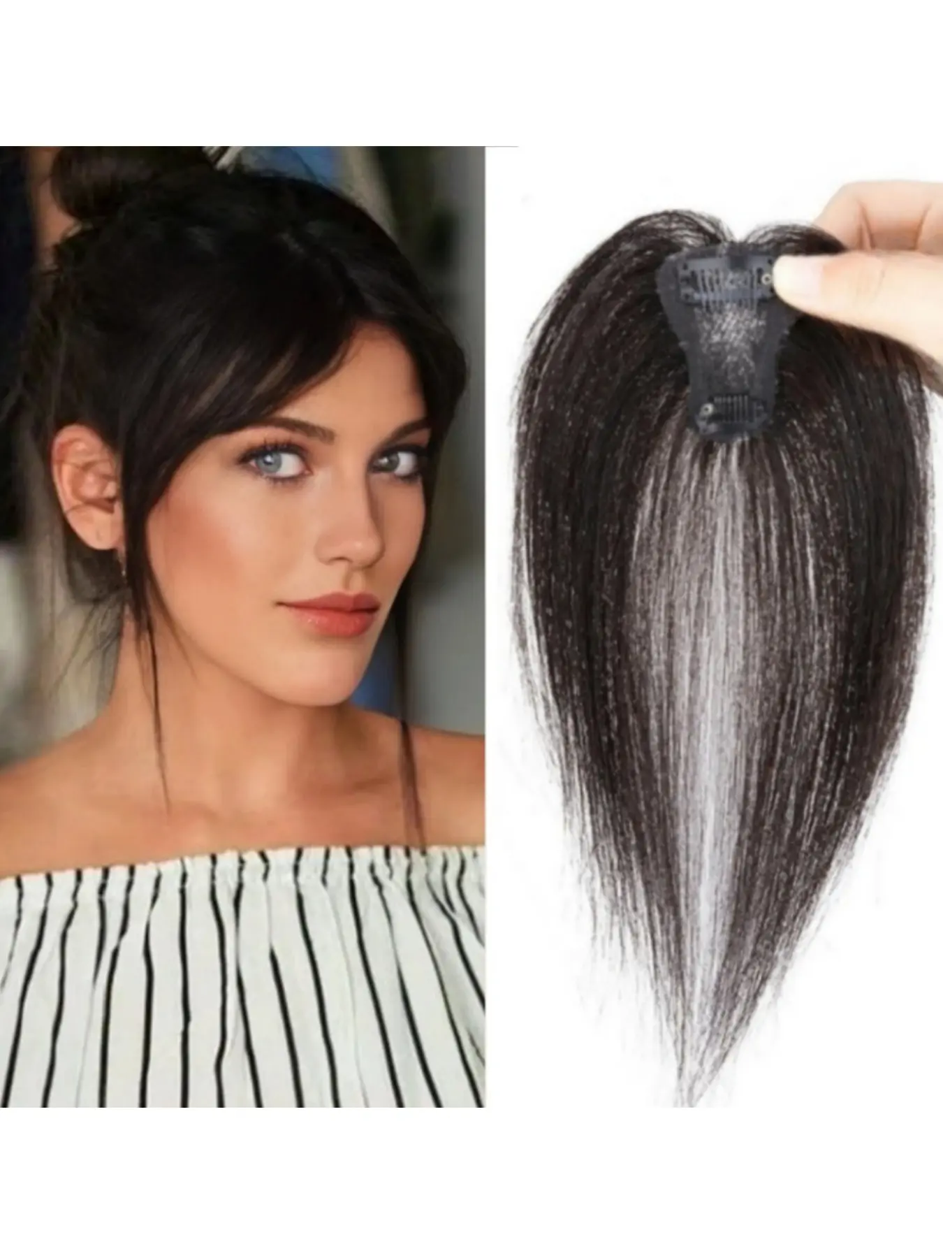 Topper 3D Premium Human Hair Bangs Face Framing Bangs 10g, Natural Remy Clip in Fringe Hair Extensions, Invisible Hair Clips for Women, Short Wigs, Hairpieces