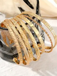 7-Piece set Women's Gold Bangle Set – 14K Gold-Plated Stackable Open Cuffs & Classic Embossed Designs, Minimalist Layering Jewelry, Perfect Gift For Her, Suitable For Women's Everyday And Vacation Outfits, Fashion Bracelets, Stacked Design Bracelets