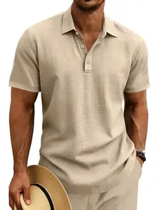 Men's Summer Tropical Linen Polo Shirt, Breathable Loose Fit Casual Short Sleeve Top, Fashion Trend 2026, Perfect for Vacation Wear