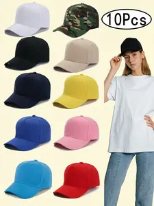 10 Pack Curved Brim Baseball Caps, Hip-Hop Casual Sun Hats, Lightweight Fitted Design, All-Seasons, Snap Closure