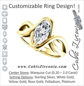Cubic Zirconia Engagement Ring- The Maude (Customizable Cathedral-raised Marquise Cut Solitaire with Ribboned Split Band)