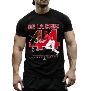 Cincinnati Baseball Graphic T-Shirt - Soft, Breathable 100% Cotton, Black with Red & White Player Design, Comfortable Fit for Sports, Casual Wear, and Gifts, Gift Idea Shirt Sporty Design Shirt Machin