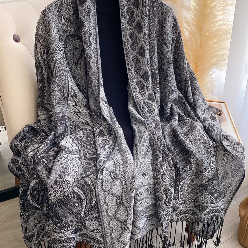 Bohemian Style Pashmina Scarf, Floral Pattern Shawl, Paisley Print Shawl, Fashion Shawl, Long Woven Fabric, All Season Wear, Elegant Design Accessory, Boho Style Scarf