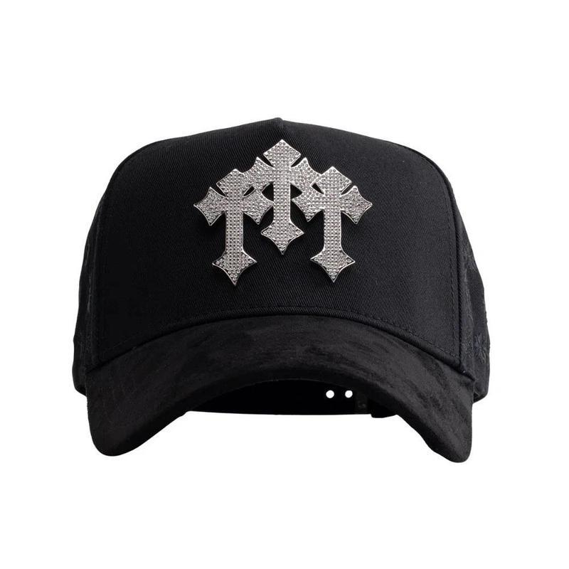 Crosses Trucker Hat  Black Baseball Cap with Embossed Cross Design for Men and Women Men, Women, and Teens Seeking a Bold Urban Snapback Hat with Chrome-Inspired Styling
