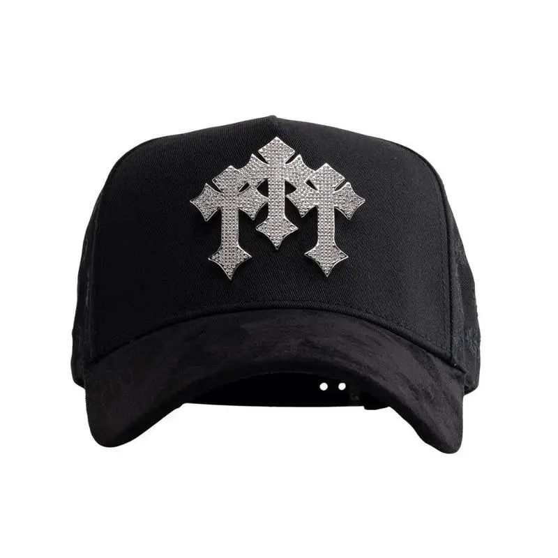 Crosses Trucker Hat  Black Baseball Cap with Embossed Cross Design for Men and Women Men, Women, and Teens Seeking a Bold Urban Snapback Hat with Chrome-Inspired Styling