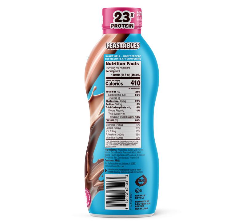 Feastables by MrBeast - Chocolate Milk – Protein-Packed Real, Whole Milk, Made with Protein and Vitamins A&D, 13g Protein, 230 Calories, Fairtrade Certified, Kosher, Ready-to-Drink, Shelf-Stable