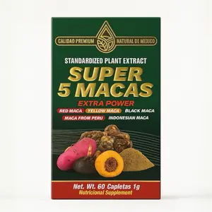 Super 5 Macas – Suplemento Natural Premium | Extra Power con Maca Roja, Amarilla, Negra, del Perú e Indonesia | Energy, Vitality & Hormonal Balance Support | 60 Capletas 1g