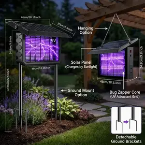 XL Size Rechargeable Solar Bug Zapper - Mosquito Eliminator, IPX5 Waterproof, 8000mAh Battery, 4500V Heavy Duty, Detachable Solar Panel, for Indoor, Outdoor, Patio Use