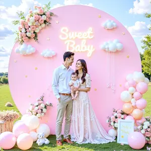 Round Backdrop Background Fabric White Round Backdrop Cover with Elastic Rope and Spandex for Wedding Birthday Party Ceremony Decoration Cover Only