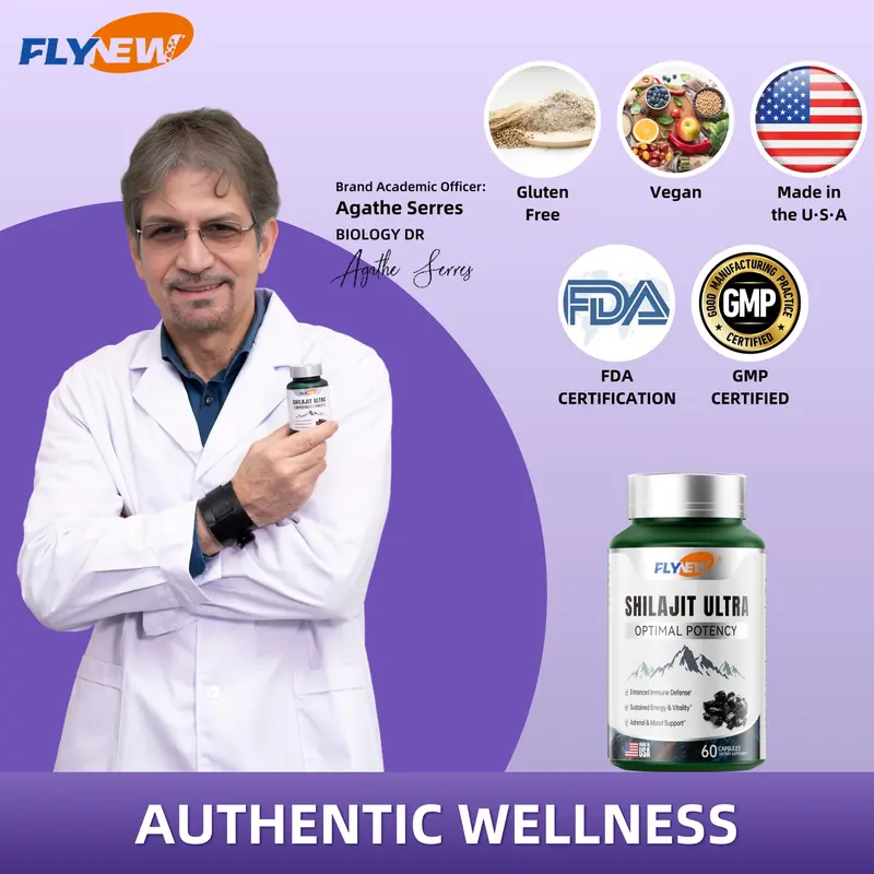 FlyNew Alpha Brain Organic Natural Nootropic Dietary Supplement for Adults - Mineral-Infused Daily Brain Health Support with L-Arginine, Shilajit, Pomegranate, Mental Clarity, Focus, Energy Boost, Fulgent Life Pack of 1 (60 Capsules), Nature, Healthcare