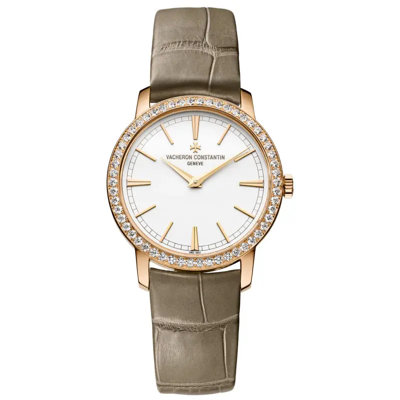 Vacheron Constantin Traditionnelle 33mm 81590/000R-9847 Manual Winding 18K Rose Gold Factory Diamond Bezel Silver Dial Ladies Watch WHT032105