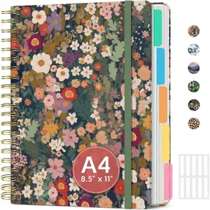Large Spiral Notebook with Dividers & Tabs, 8.5" x 11" Hardcover 5 Subject Notebook for Work, 280 pages, College Ruled, Cute Journal for Women, Perfect for Study & Office Note Taking, Garden