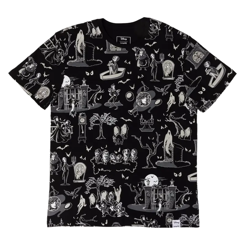 The Haunted Mansion All-Over Print Glow Unisex Tee, Shortsleeve, Cotton, Graphic, Jersey, Menswear