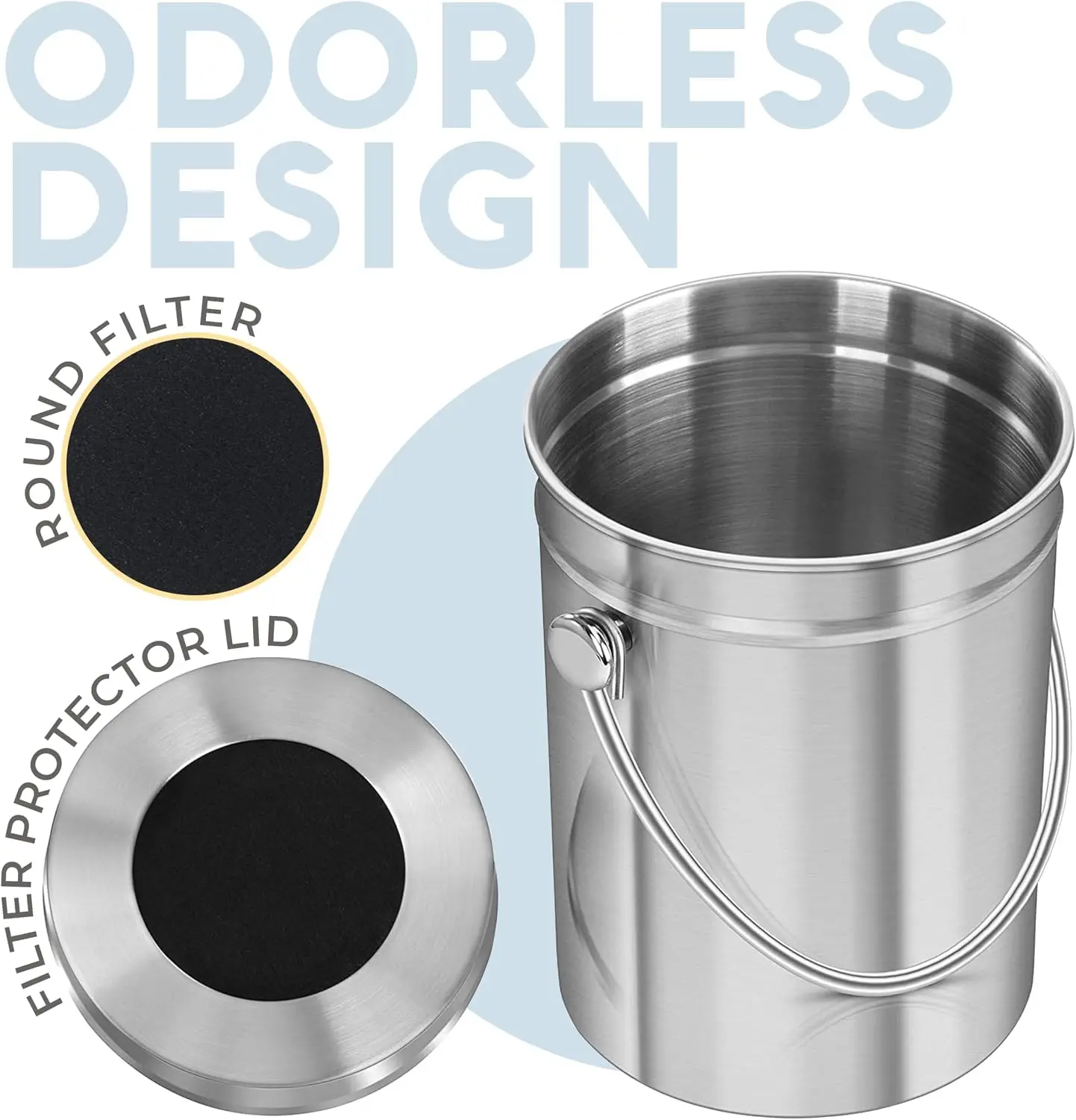 Stainless Steel Countertop Compost Bin for Kitchen, 1.3 Gal Odorless Indoor Composter with Lid & Carbon Filters for Food Scraps Waste Recycling