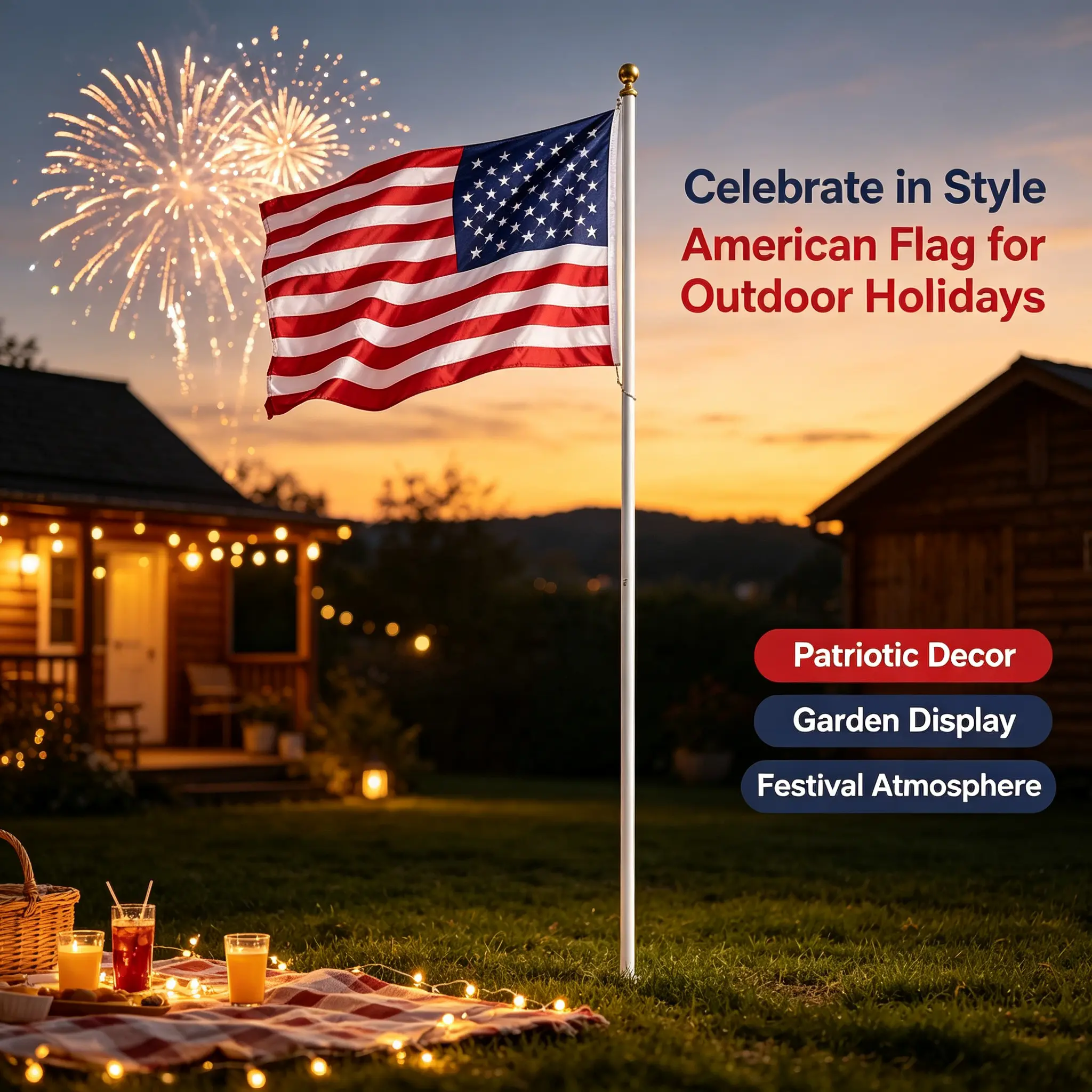 25ft Heavy Duty Telescoping Aluminum Flagpole Kit - 23-5/8in Diameter Inground Outdoor Sectional Pole with Topper Ball, 360-Degree Rotating Steel Clips, Dual American Flags, Enhanced Twist-Lock Mechanism for Independence Day, Courtyards