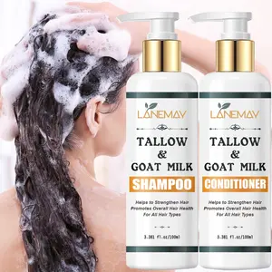 2pc Beef Tallow Thickening Shampoo and Hair Growth Conditioner Set with Goat Milk, Suitable for Men and Women, Designed for Dry and Itchy Hair, Nourishes and Strengthens