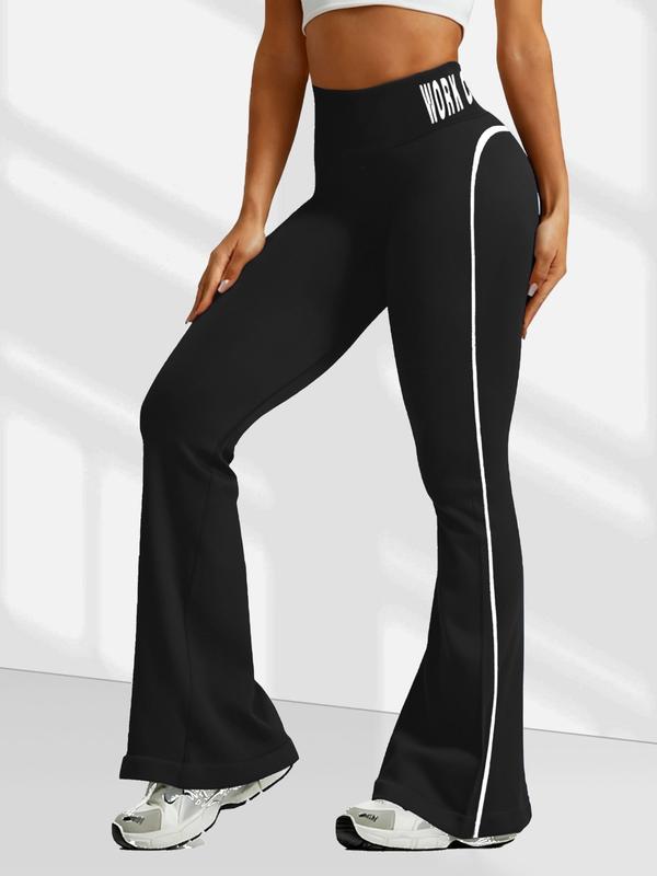 Women's Fall Winter Two-Piece Set Colorblock Letter Fitness Bell Bottom High Waisted Tight Yoga Pants High Waist Leggings