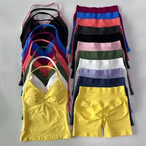 2Pcs Impact Gym Set Women Backless Tank Tops High Waist Scrunch Seamless Shorts Gym Suit Fitness Clothes Activewear Workout Sets Adjustable Wrap Bikini for Long Sleeve Men's Sun Protection Hoodie new work out fashion time off sports wear bra affordable