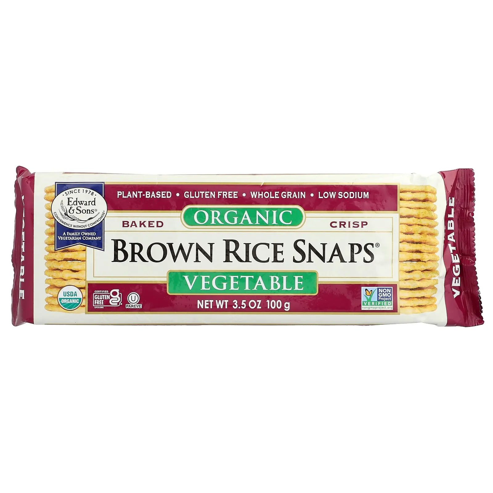 Edward & Sons Organic Baked Crisp Brown Rice Snaps®, Vegetable, 3.5 oz (100 g)