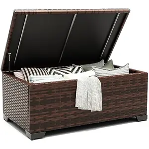 Outdoor Storage Table Patio Coffee Table All Weather Wicker Side Table with Waterproof Covers Rattan Furniture for Toys and Garden Tools rattan storage stool hallway shoe bench bed end shoe bench solid wood storage box bench storage sofa