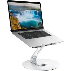 Swivel Laptop Stand for Desk, Adjustable Height Aluminum Computer Stand with 360 Rotating Base, Foldable  Riser, Portable Laptop Holder Compatible with MacBook, All Laptops 10-17'', Chrome