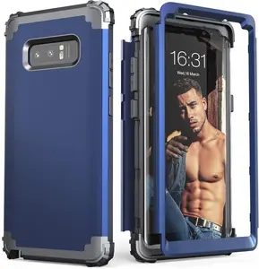 Galaxy Note 8 Case Blue for Men 3 in 1 Shockproof Slim Hybrid Heavy Duty Protection Hard PC Cover Soft Silicone Rugged Bumper Full Body Cover for Galaxy Note 8 6.3 Inch 2017 Released