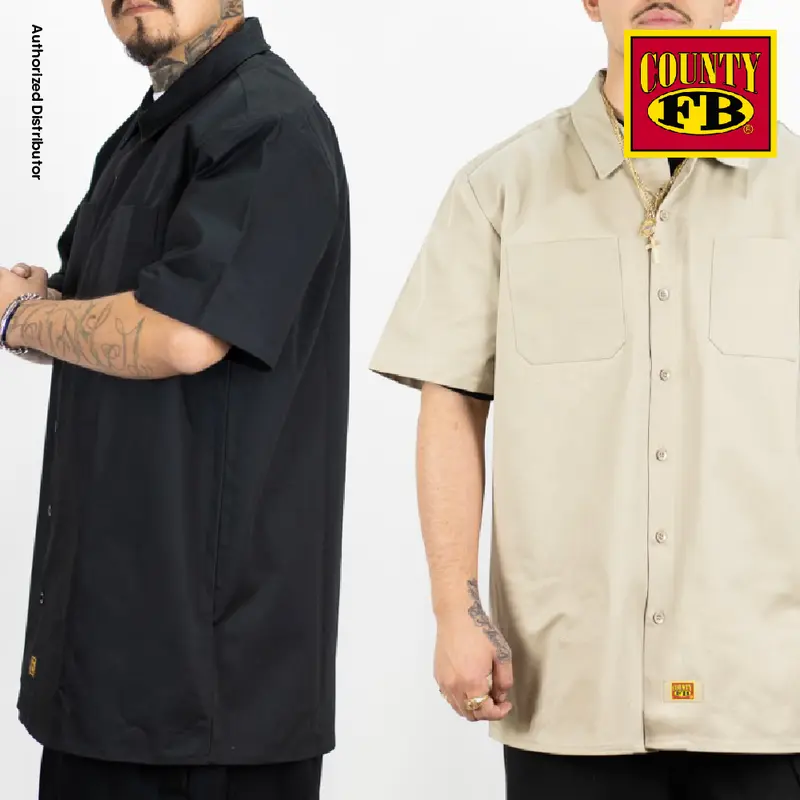 FB County Men's Short Sleeve FBCOUNTY Plain Work Shirt Casual Kackies Work Shirt Button Front Industrial Regular Fit Plain Work Shirt Pockets