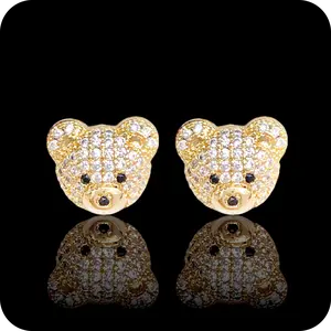 Teddy Bear Stud Earrings with Sparkling Rhinestones and Gold Plated Finish for Women's Fashion Accessories