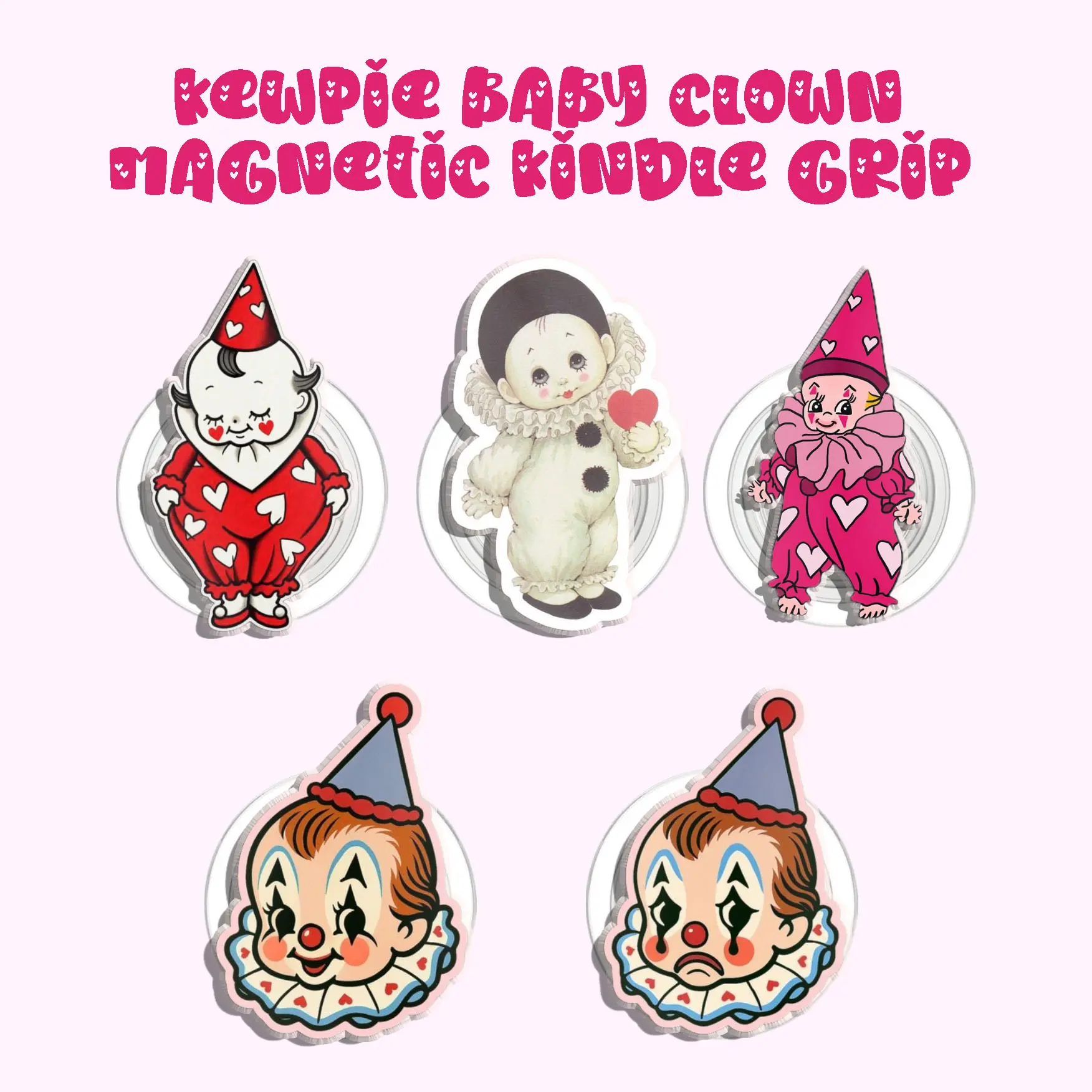Rainbow Summer Kewpie Baby Clown Costume Magnetic Pop Socket Love Heart Baby Doll Kindle Grip Cute Adorable Lovely MagSafe Phone Grip Cute Love Phone Holder, Kawaii Gift for Phone or Kindle Lovers Magnetic Pop Socket Phone Grip Kindle Grip Popsocket