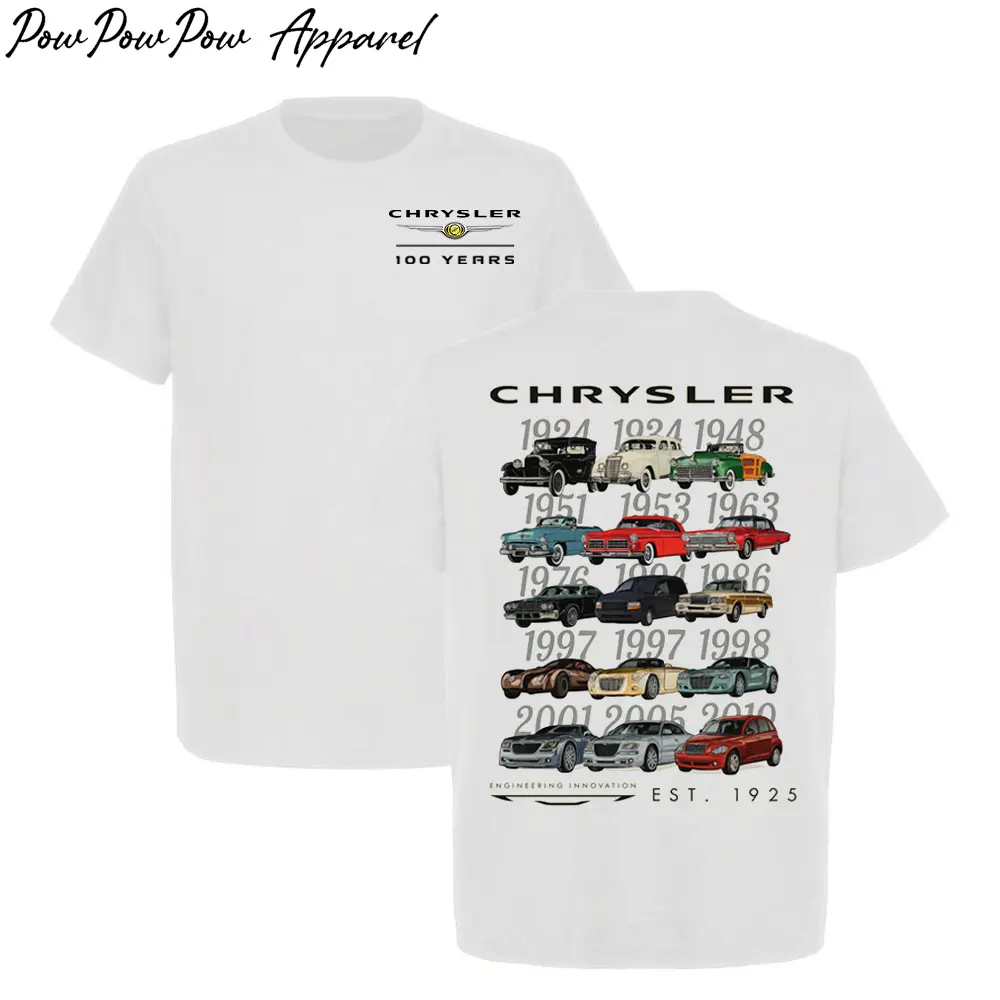 Chrysler 100 Years Anniversary T-Shirt – Classic Mopar Heritage Graphic Tee, Retro Streetwear Top Menswear Gift for Car Fans Apparel Cotton