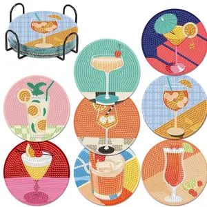 8 pcs Diamond Painting Coasters Kit 5D Retro Style With Holder For Adult DIY Craft Gift Idea