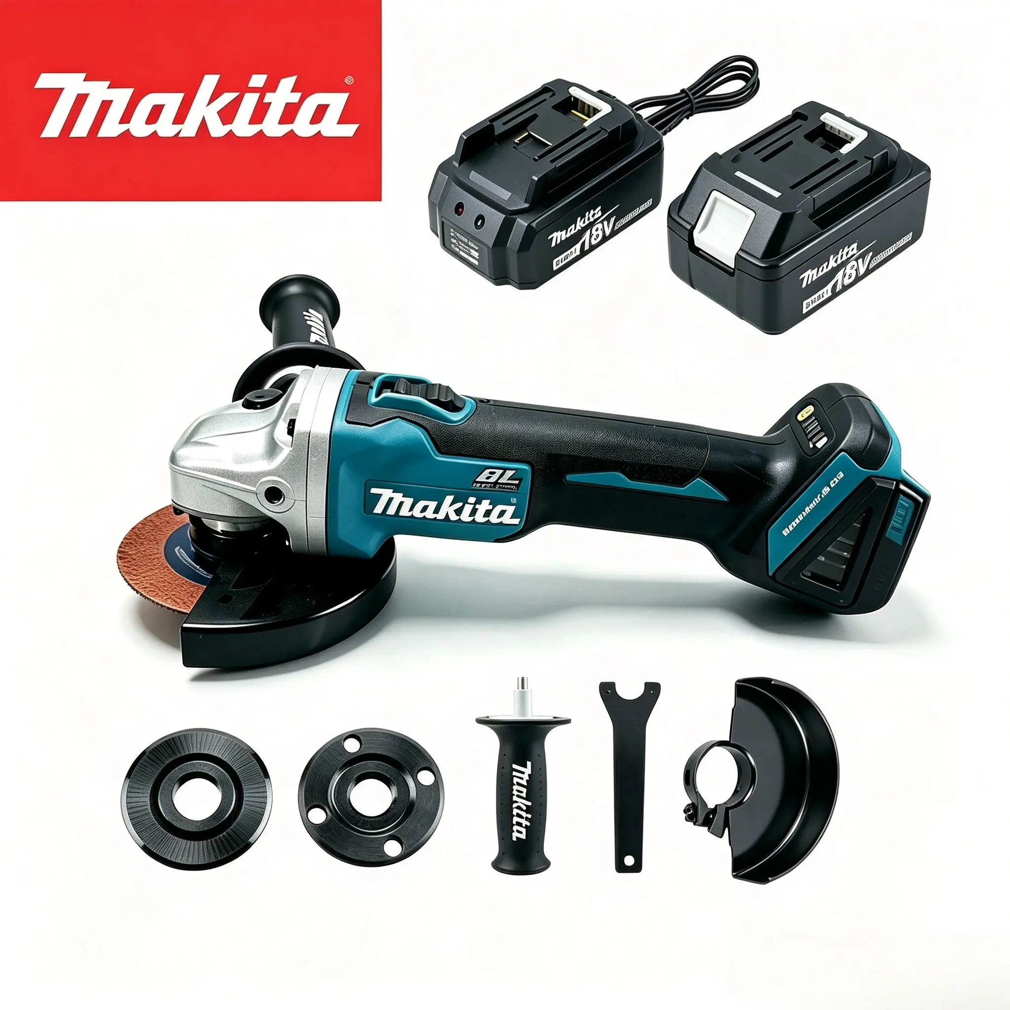 Makita 18V LXT 125mm Brushless Angle Grinder DGA404, 8500 RPM No-Load Speed, M14/5/8" Spindle Thread, For Metal Grinding, Pipe Cutting & Heavy-Duty Rust Removal