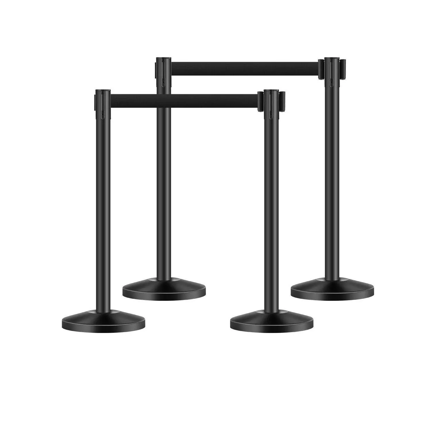 VEVOR 4-Pack Carbon Steel Black Stanchion Posts with Retractable Belts, Sand-Injected Hollow Bases, Easy Assembly, 6.56 ft/2m Safety Line Dividers, 10.58 lbs/4.8kg Portable Crowd Control Barriers for Conference, Exhibitions
