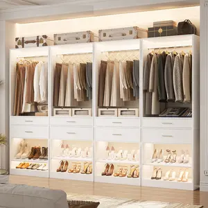 24.5'' W Freestanding Closet System with Adjustable Shoe Shelves and Wooden Drawers，Modular Design Versatile Closet Organizer System with Hanging Rod