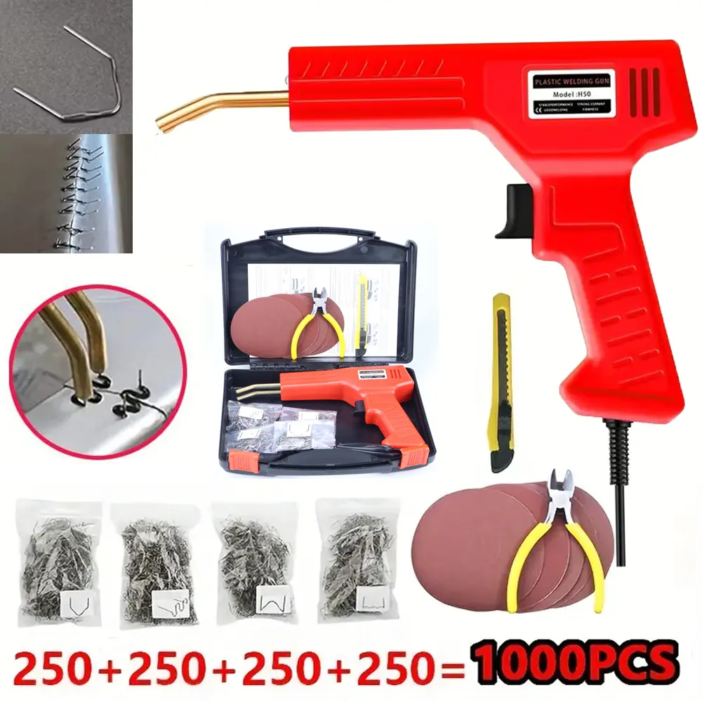 Plastic Welding Bumper Repair Kit with Box 1000 Welding Screws+Screwdriver+Sandpaper Welding Tool Kit, Used for Repairing Car Bumper Body Door Cracks Adhesive Plastic Welding Machine - (US Plug)