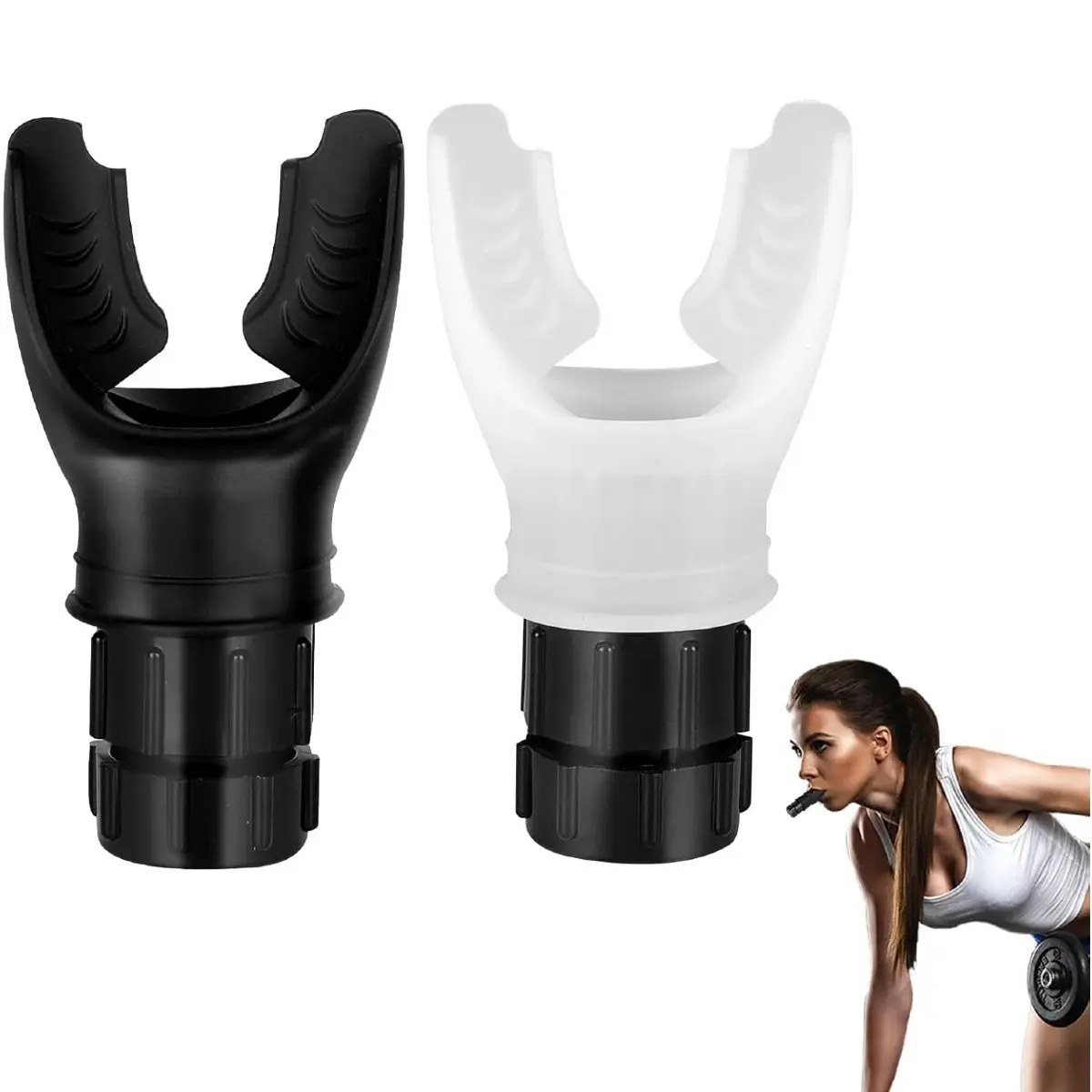 Respiratory Muscle Trainer,Exercise Trainer with Adjustable Resistance, Portable and Easy to Clean, Perfect for Fitness, Yoga, Swimming, and Outdoor Activities Black White