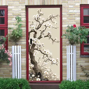 2pcs Chinese Style Magnolia Tree Wall Sticker Removable Self Adhesive Wallpaper Classic Flower Decal for Living Room Bedroom Home Decor Art Mural Decoration Collage Self-Adhesive Door Sticker
