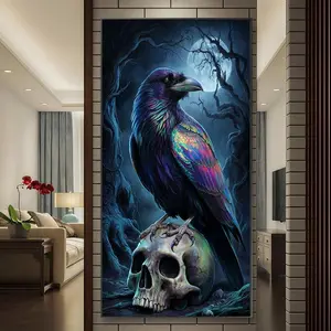 5D Diamond Arts Colorful Painting Kit, Crow & Skull Pattern DIY Diamond Arts Colorful Painting without Frame, Handmade Art Crafts for Home Decor