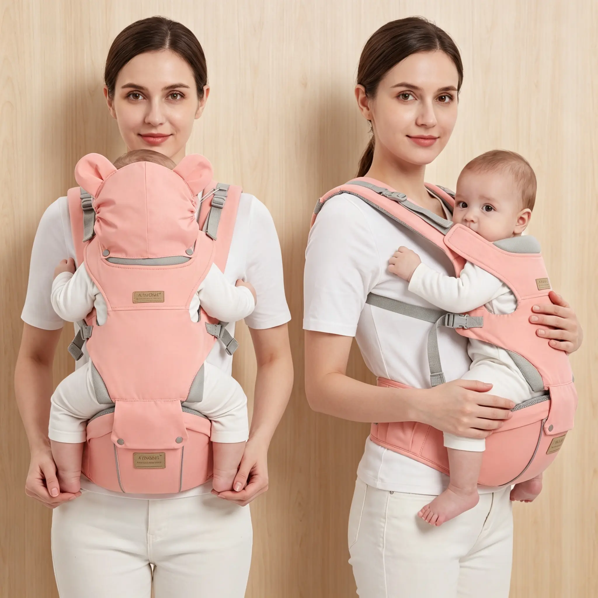 Ainomi Ergonomic Multifunction Baby Carrier - Breathable Polyester, Buckle-Adjustable, Hands-Free, Portable, Unisex, Fits Newborn to 0-3 Years Toddler, Ideal for Travel, With Logos