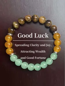 Tiger Eye Crystal Good Luck Bracelet, Adjustable Beaded Design, Unisex Fashion Accessory, Perfect Gift for All Occasions, Crystal Bracelets