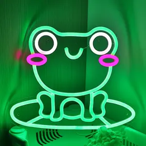 1pc Charming Glow Cute Frog on Lotus Leaf Lily Pad LED Neon Sign | Wall Hanging, Powered, Perfect for Bedrooms, Cafe, Indoor Party, Playroom, Bar, Game Room, Studio, Beauty, Hair, Nail Salon Decoration