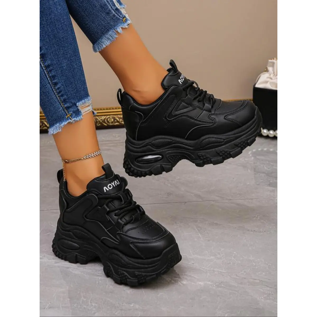 Women's Wedge Sneakers with a Patchwork PU Leather Design, Low Top Round Toe Sports Shoes with Enhanced Traction for Casual Wear