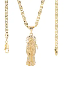 Santa Muerte Gold-Plated Pendant with White Stones Includes 24-Inch or 18-Inch Gold-Plated Chain Casual Style Jewelry Small Pendant
